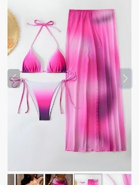 Pink Ombre Triangle Bikini with Matching Sarong